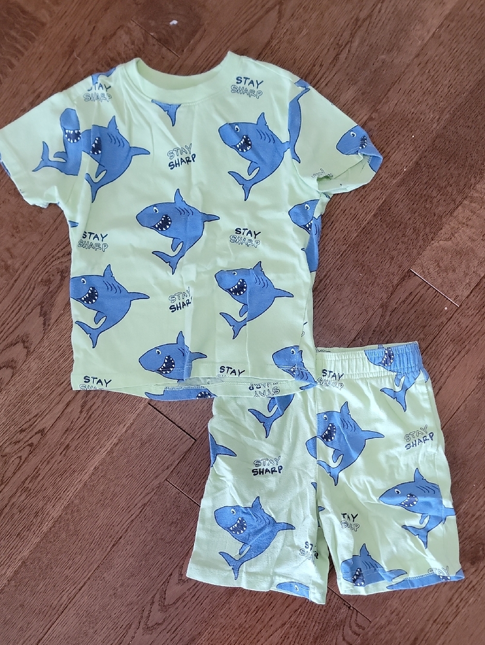 Boys Shark Print Pajama Set - Light Yellow-green & Blue